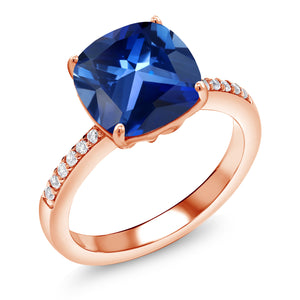 Created Sapphire - September_8_Ring in 925 Rose Gold Plated Silver