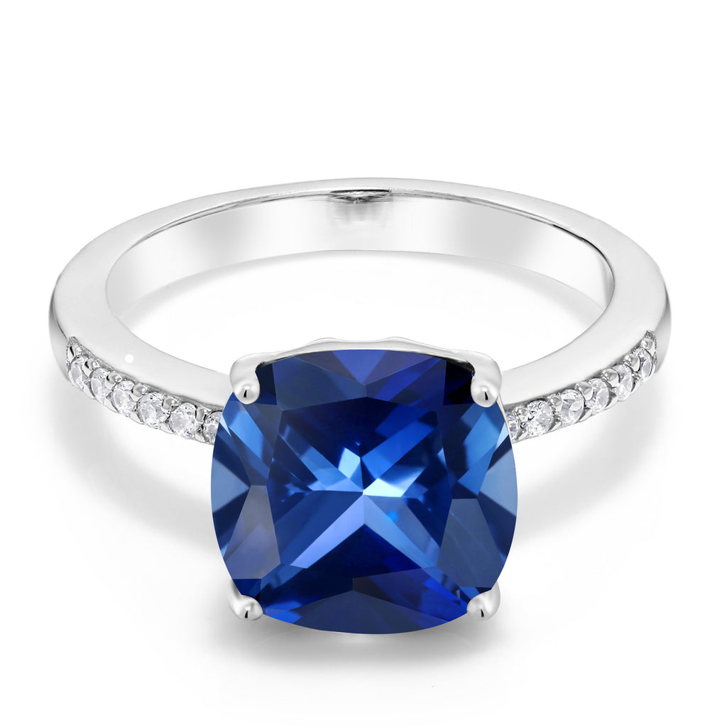 Blue Created Sapphire - September_9_Ring in 925 Sterling Silver