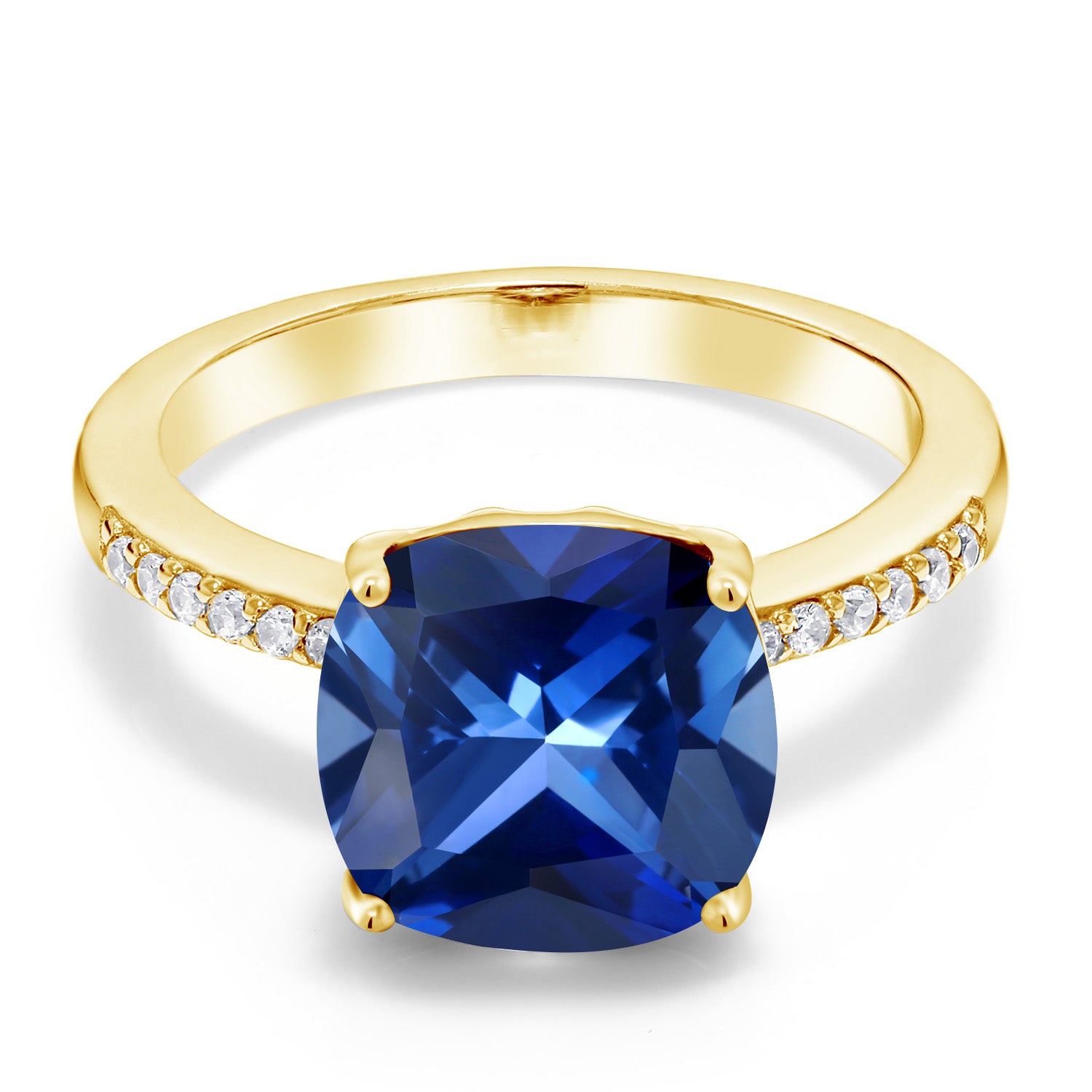 Created Sapphire - September_7_Ring in 925 Yellow Gold Plated Silver