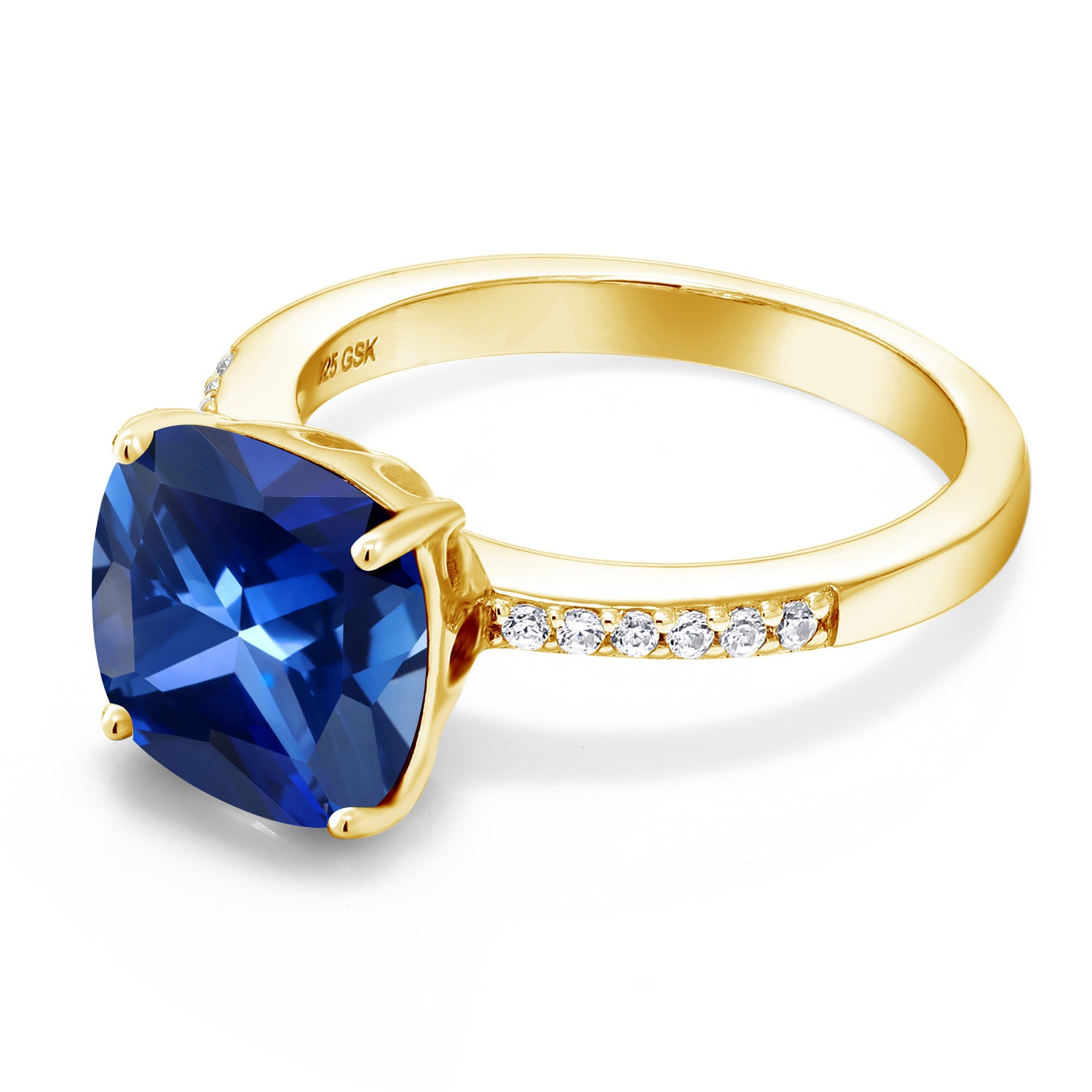 Created Sapphire - September_7_Ring in 925 Yellow Gold Plated Silver