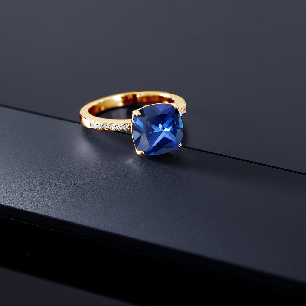 Created Sapphire - September_7_Ring in 925 Yellow Gold Plated Silver