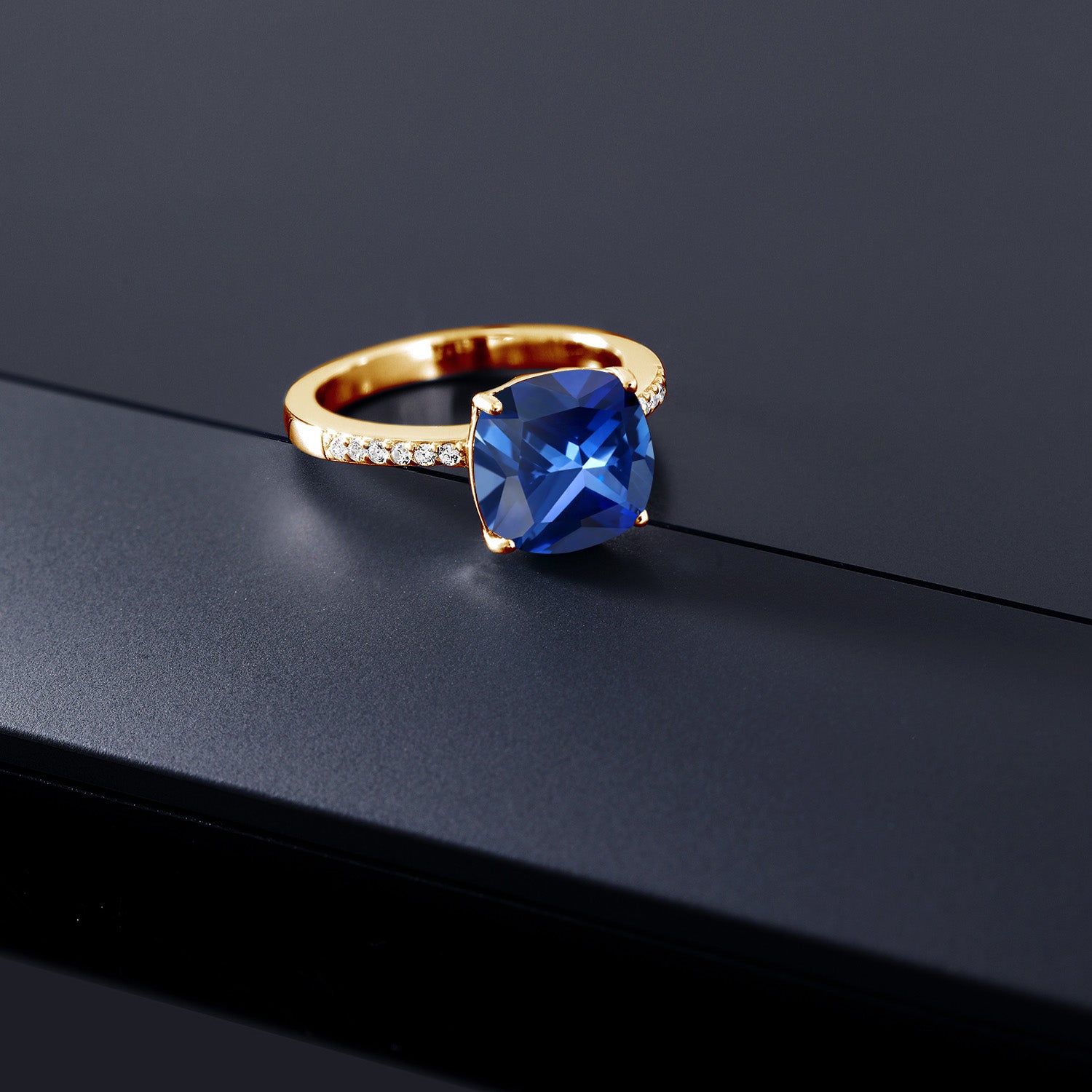 Created Sapphire - September_7_Ring in 925 Yellow Gold Plated Silver