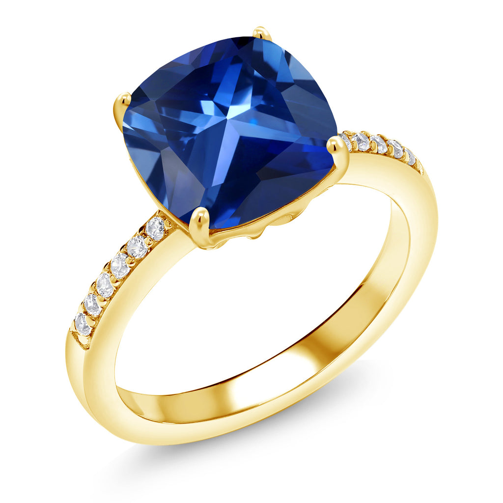 Created Sapphire - September_7_Ring in 925 Yellow Gold Plated Silver