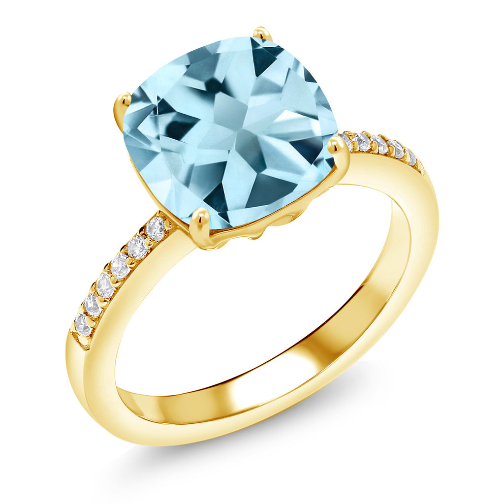 Sky Blue Topaz - November_6_Ring in 925 Yellow Gold Plated Silver