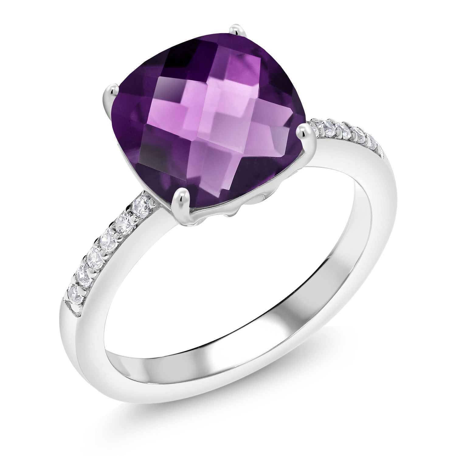 Amethyst-Checkerboard - February_5_Ring in 925 Sterling Silver
