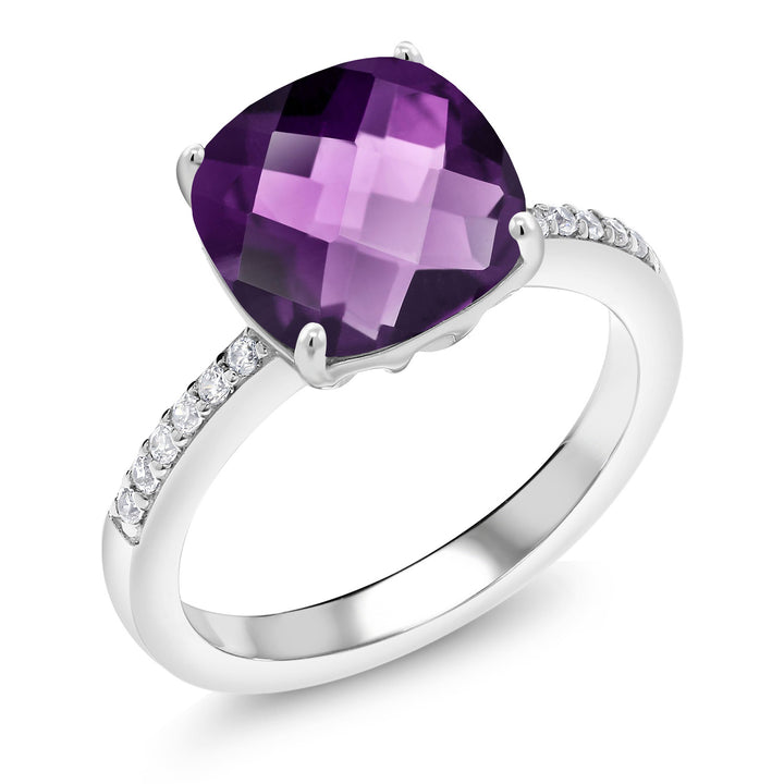 Amethyst-Checkerboard - February_5_Ring in 925 Sterling Silver