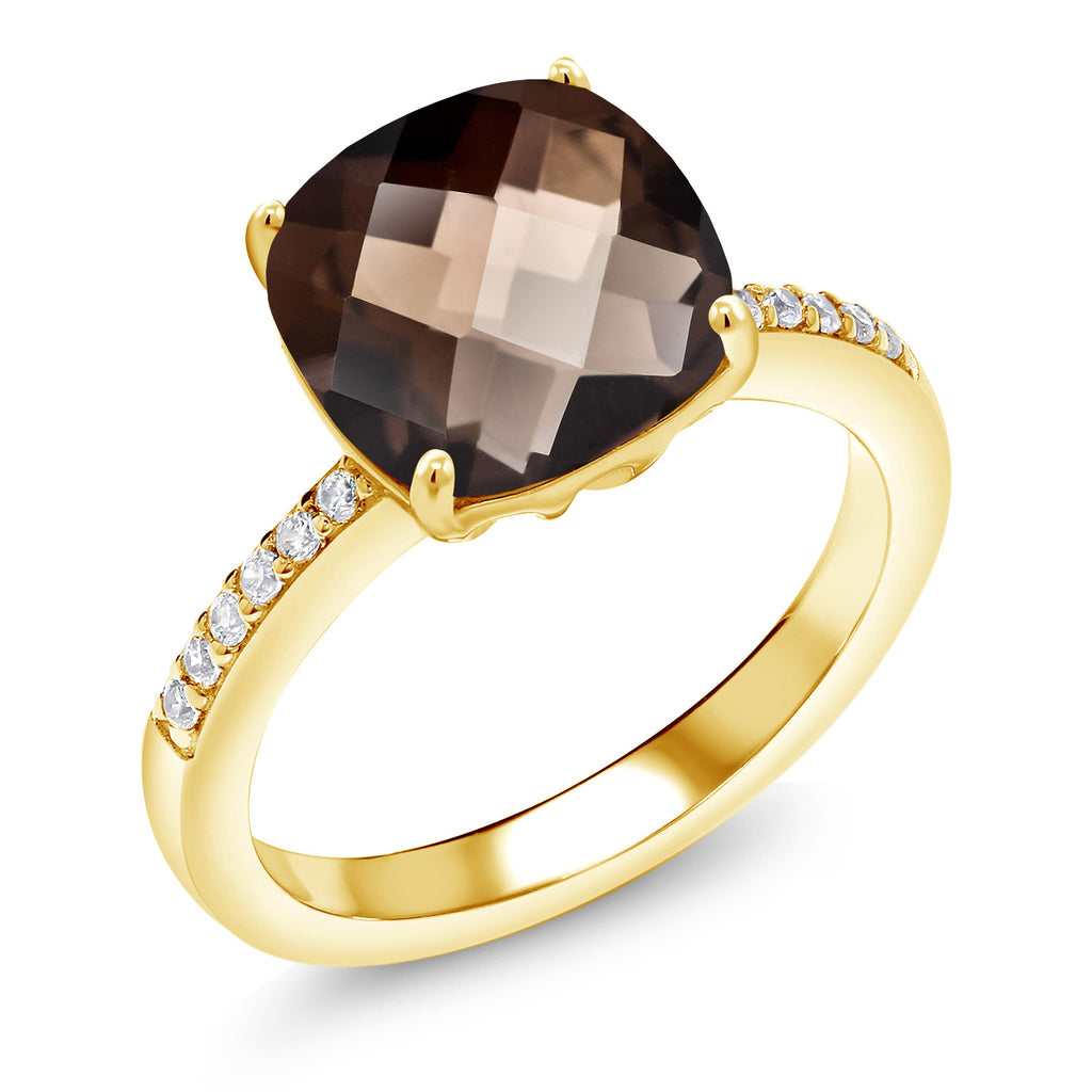 Smoky Quartz_9_Ring in 925 Yellow Gold Plated Silver