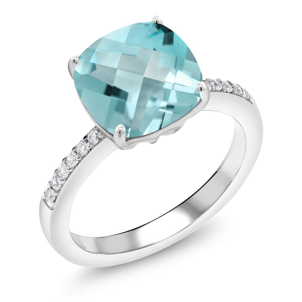 Sky Blue Topaz-Checkerboard - November_5_Ring in 925 Sterling Silver