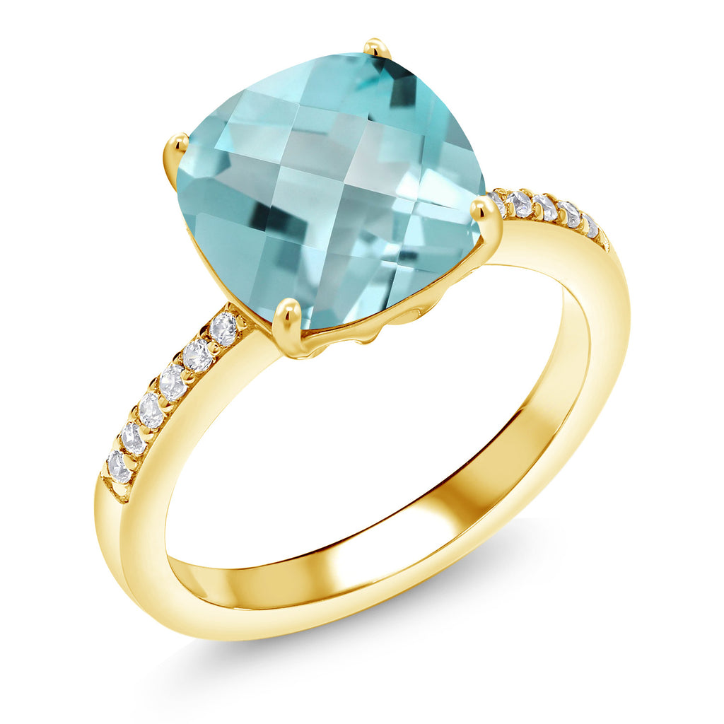 Sky Blue Topaz-Checkerboard - November_9_Ring in 925 Yellow Gold Plated Silver