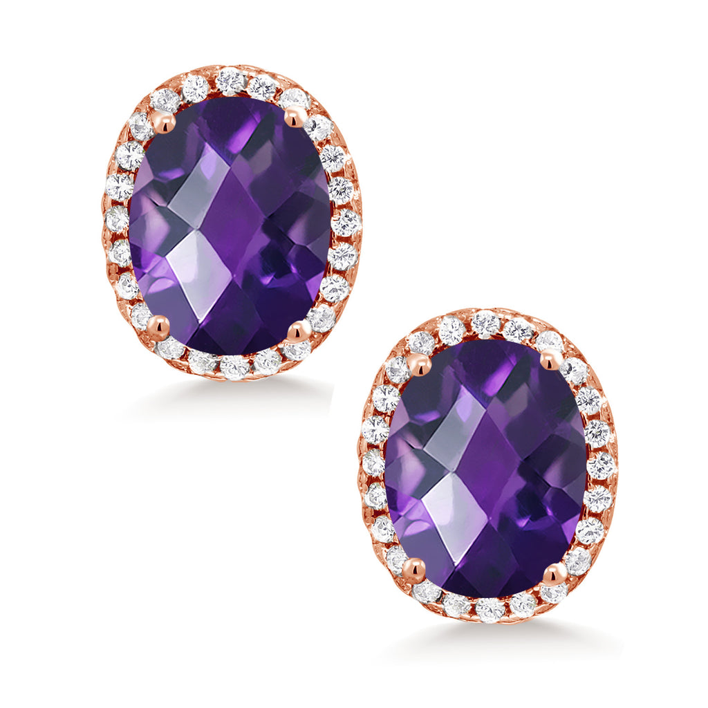 Amethyst-Checkerboard - February_Earrings in 925 Rose Gold Plated Silver