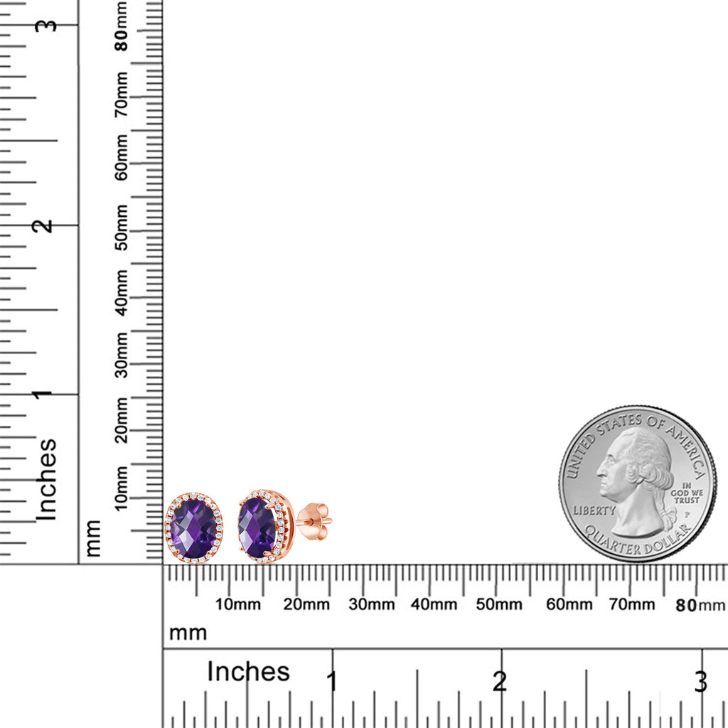 Amethyst-Checkerboard - February_Earrings in 925 Rose Gold Plated Silver