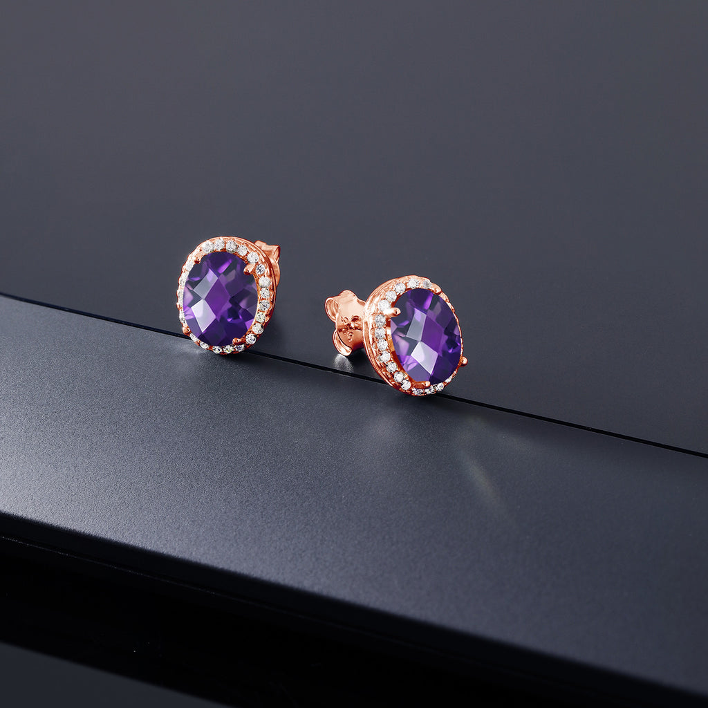 Amethyst-Checkerboard - February_Earrings in 925 Rose Gold Plated Silver