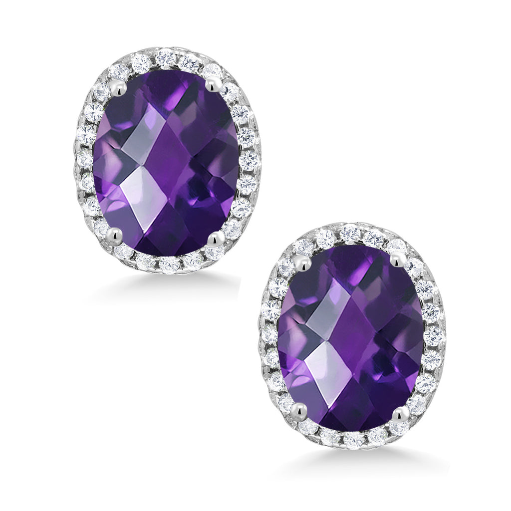 Amethyst-Checkerboard - February_Earrings in 925 Sterling Silver