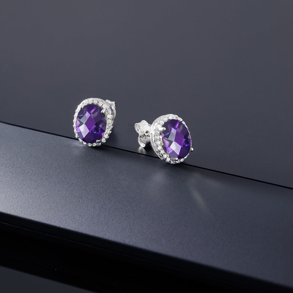 Amethyst-Checkerboard - February_Earrings in 925 Sterling Silver