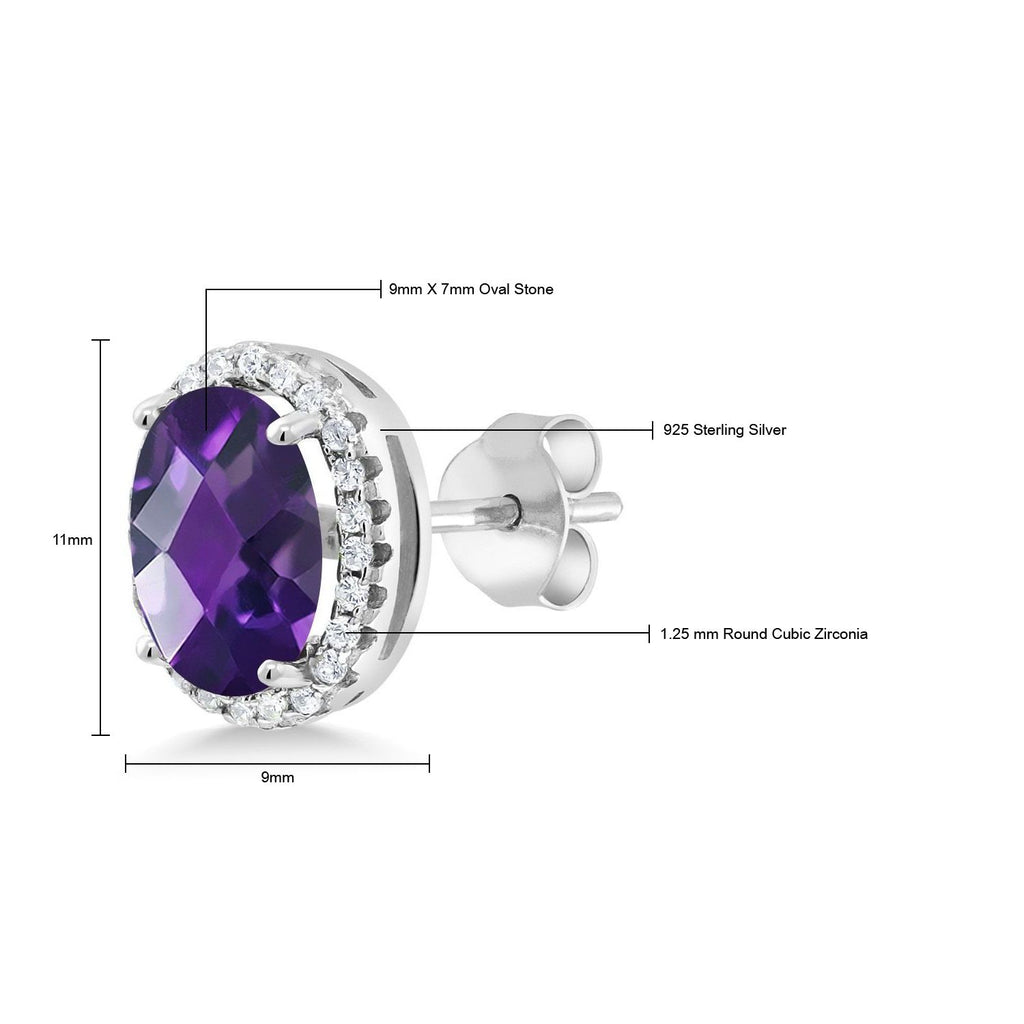 Amethyst-Checkerboard - February_Earrings in 925 Sterling Silver