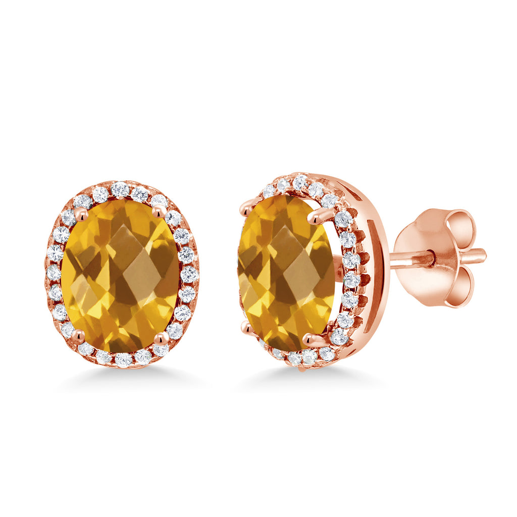 Citrine-Checkerboard - November_Earrings in 925 Rose Gold Plated Silver