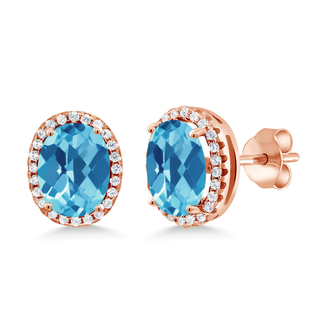 Swiss Blue Topaz-Checkerboard - November_Earrings in 925 Rose Gold Plated Silver