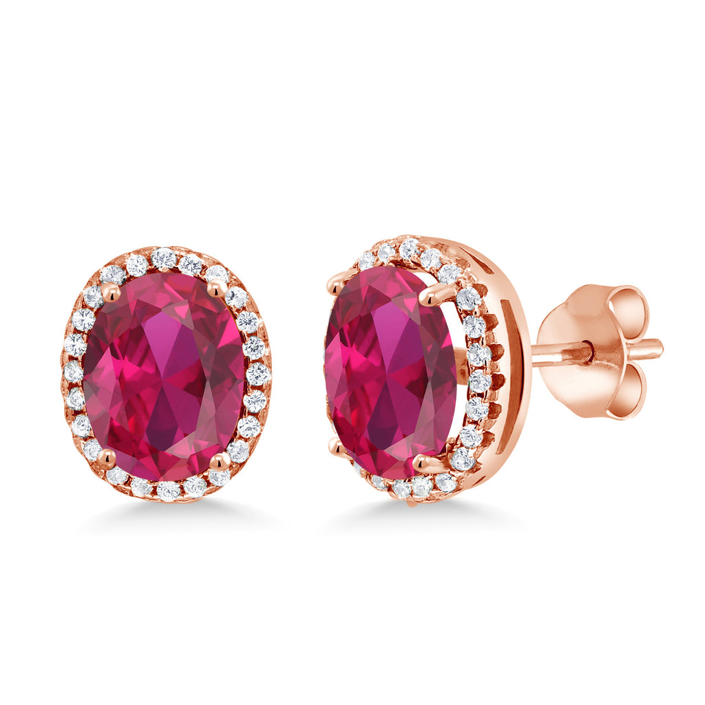 Created Ruby - July_Earrings in 925 Rose Gold Plated Silver