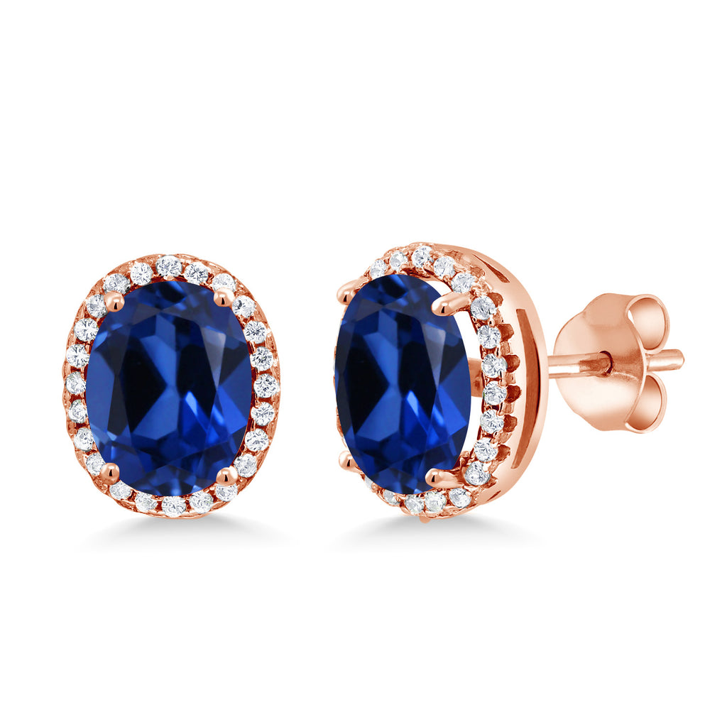 Blue Created Sapphire - September_Earrings in 925 Rose Gold Plated Silver