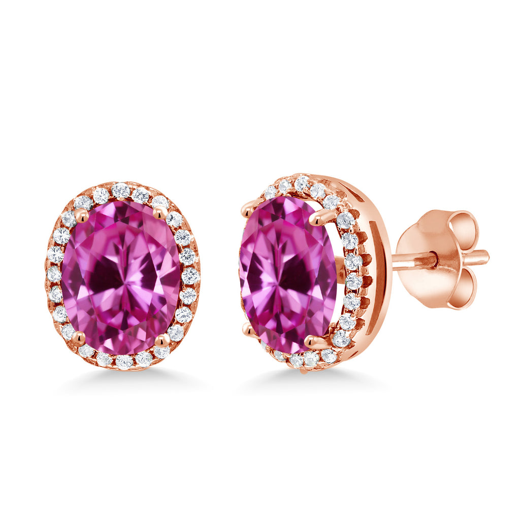 Pink Created Sapphire - September_Earrings in 925 Rose Gold Plated Silver