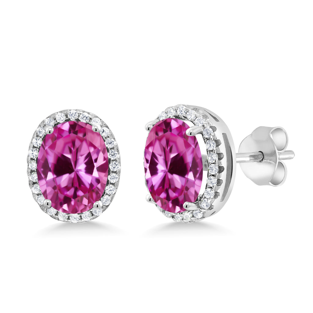 Pink Created Sapphire - September_Earrings in 925 Sterling Silver