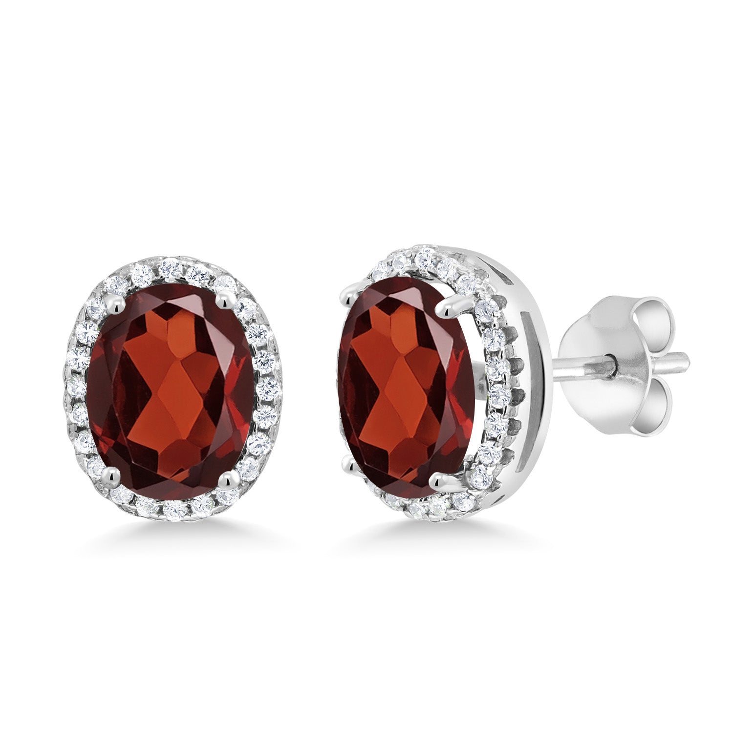 925 Sterling Silver Red Garnet Halo Earrings for Women (4.08 Cttw, Gemstone Birthstone, Oval 9X7MM)