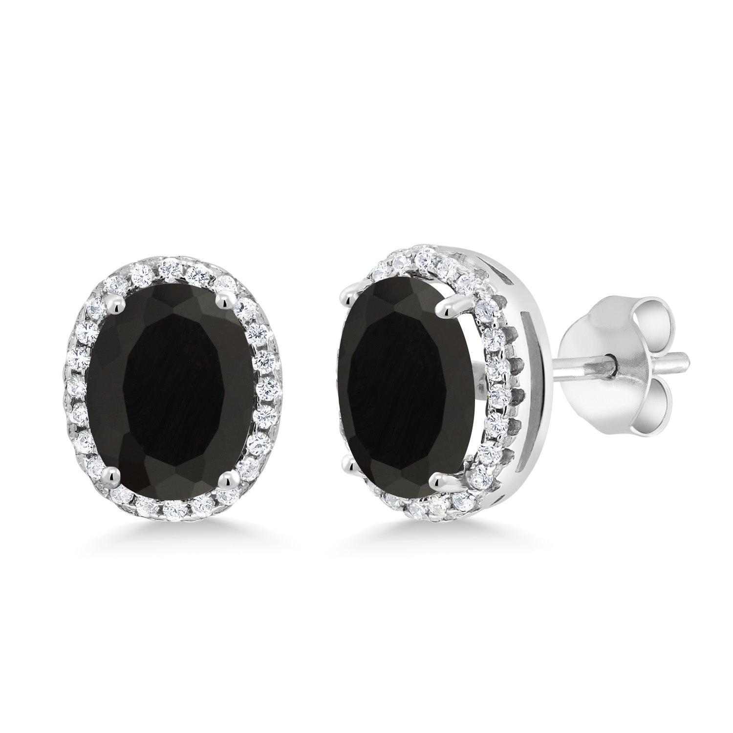 4.48 Cttw Black Onyx Halo Earrings For Women Set In 925 Sterling Silver | Gemstone Birthstone | Oval 9X7MM