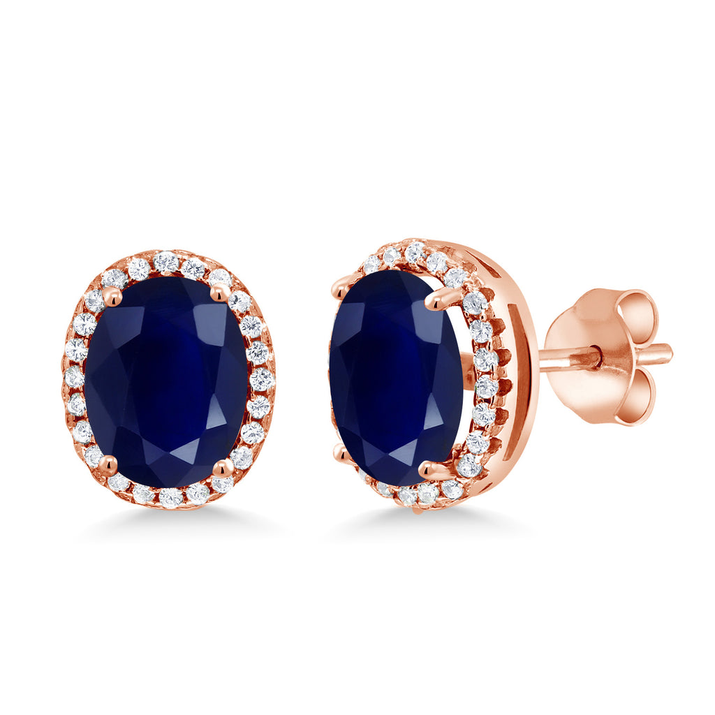 Blue Sapphire - September_Earrings in 925 Rose Gold Plated Silver