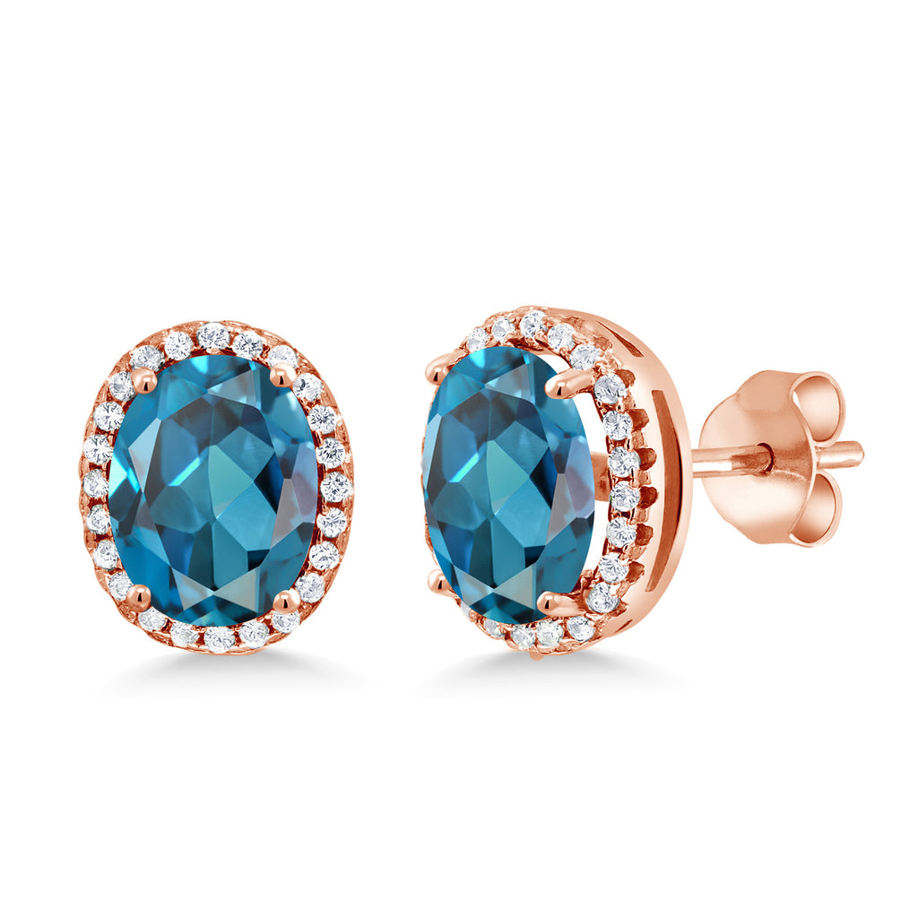London Blue Topaz - November_Earrings in 925 Rose Gold Plated Silver