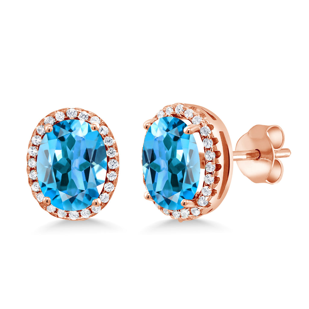 Swiss Blue Topaz - November_Earrings in 925 Rose Gold Plated Silver