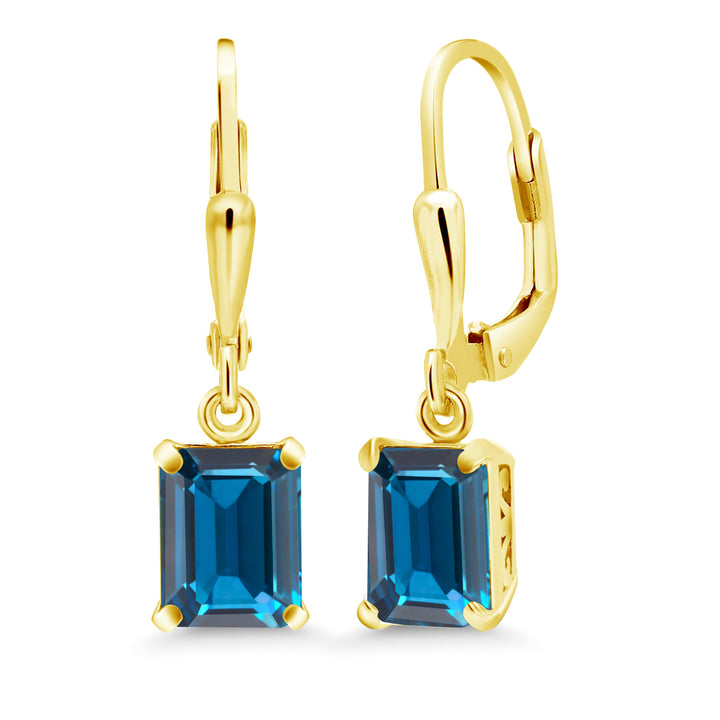 London Blue Topaz - November_Earrings in 925 Yellow Gold Plated Silver