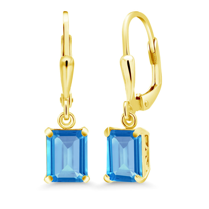 Swiss Blue Topaz - November_Earrings in 925 Yellow Gold Plated Silver