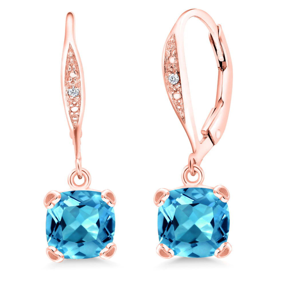 Swiss Blue Topaz - November_925 Rose Gold Plated Silver_Earrings in 925 Rose Gold Plated Silver