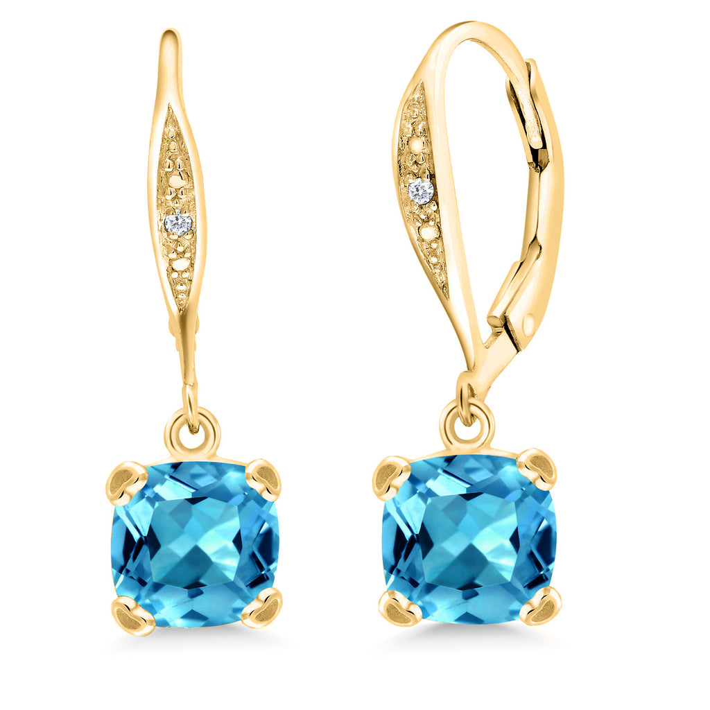 Swiss Blue Topaz - November_925 Yellow Gold Plated Silver_Earrings in 925 Yellow Gold Plated Silver