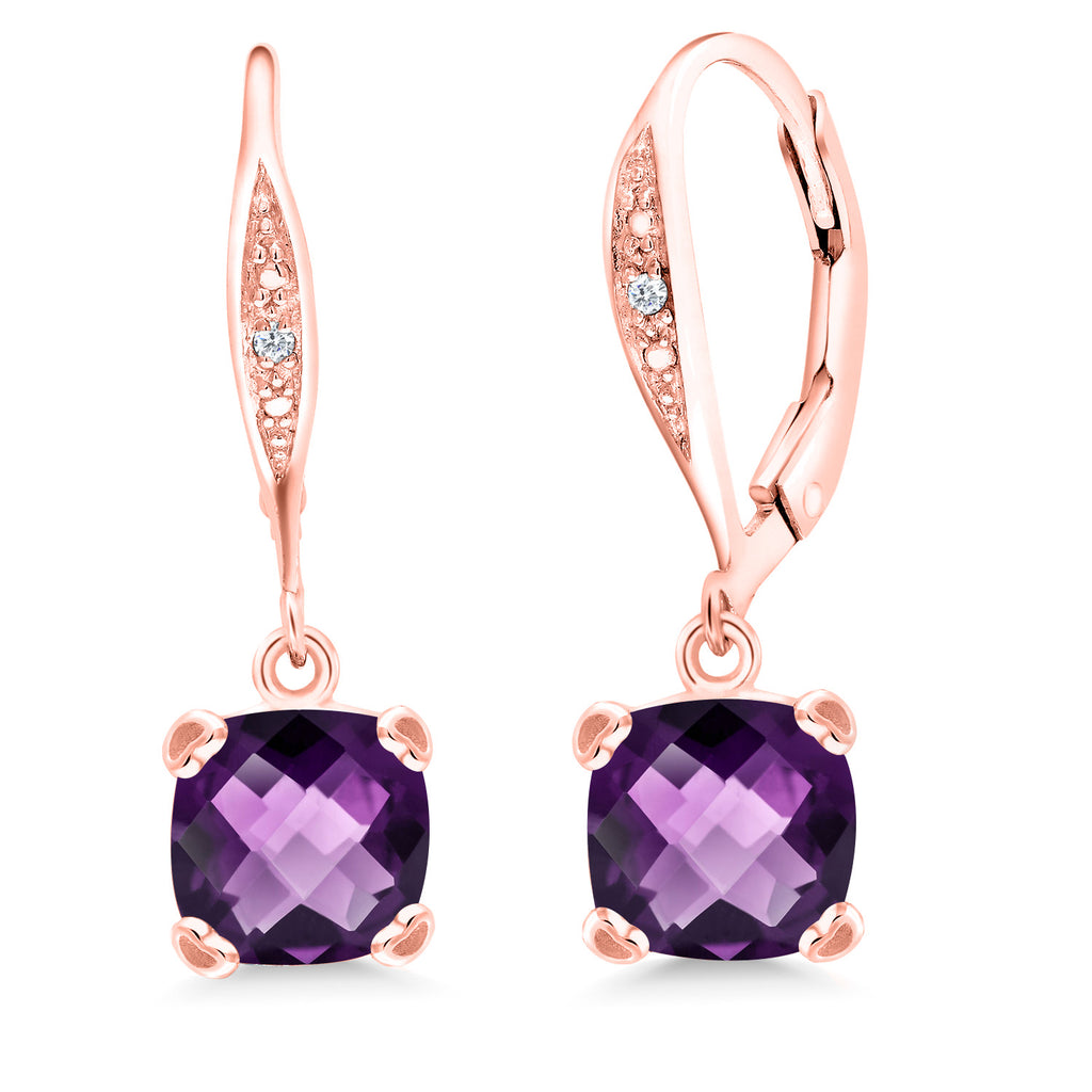 Amethyst-Checkerboard - February_925 Rose Gold Plated Silver_Earrings in 925 Rose Gold Plated Silver