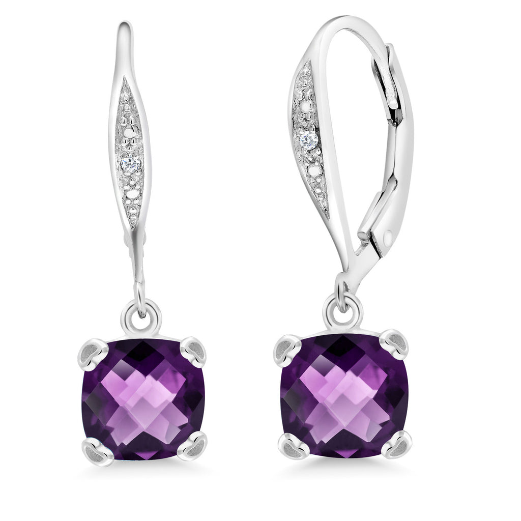 Amethyst-Checkerboard - February_925 Sterling Silver_Earrings in 925 Sterling Silver
