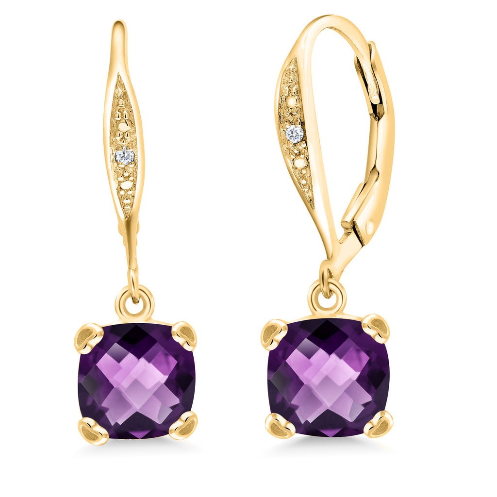 Amethyst-Checkerboard - February_925 Yellow Gold Plated Silver_Earrings in 925 Yellow Gold Plated Silver