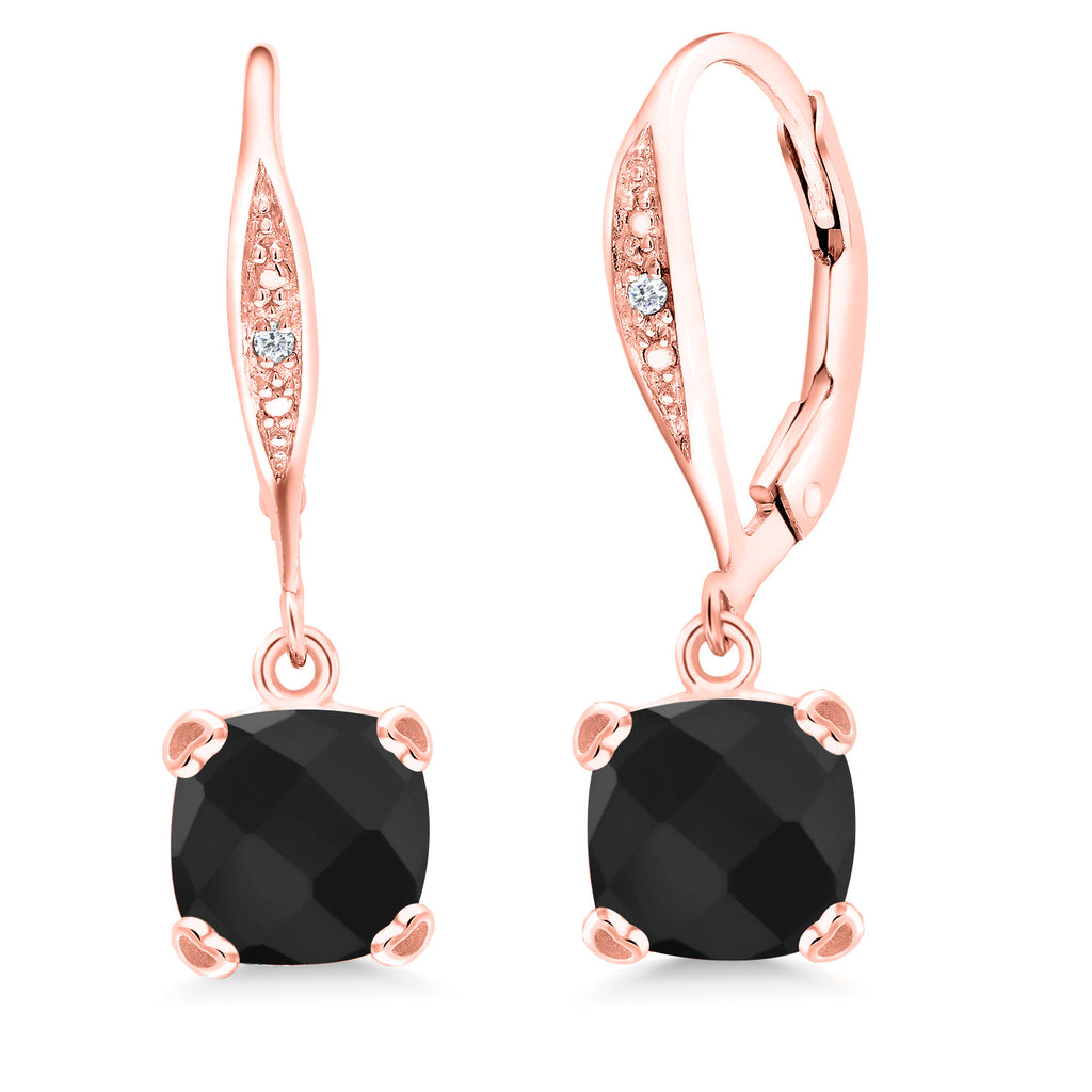 Onyx-Checkerboard - December_925 Rose Gold Plated Silver_Earrings in 925 Rose Gold Plated Silver