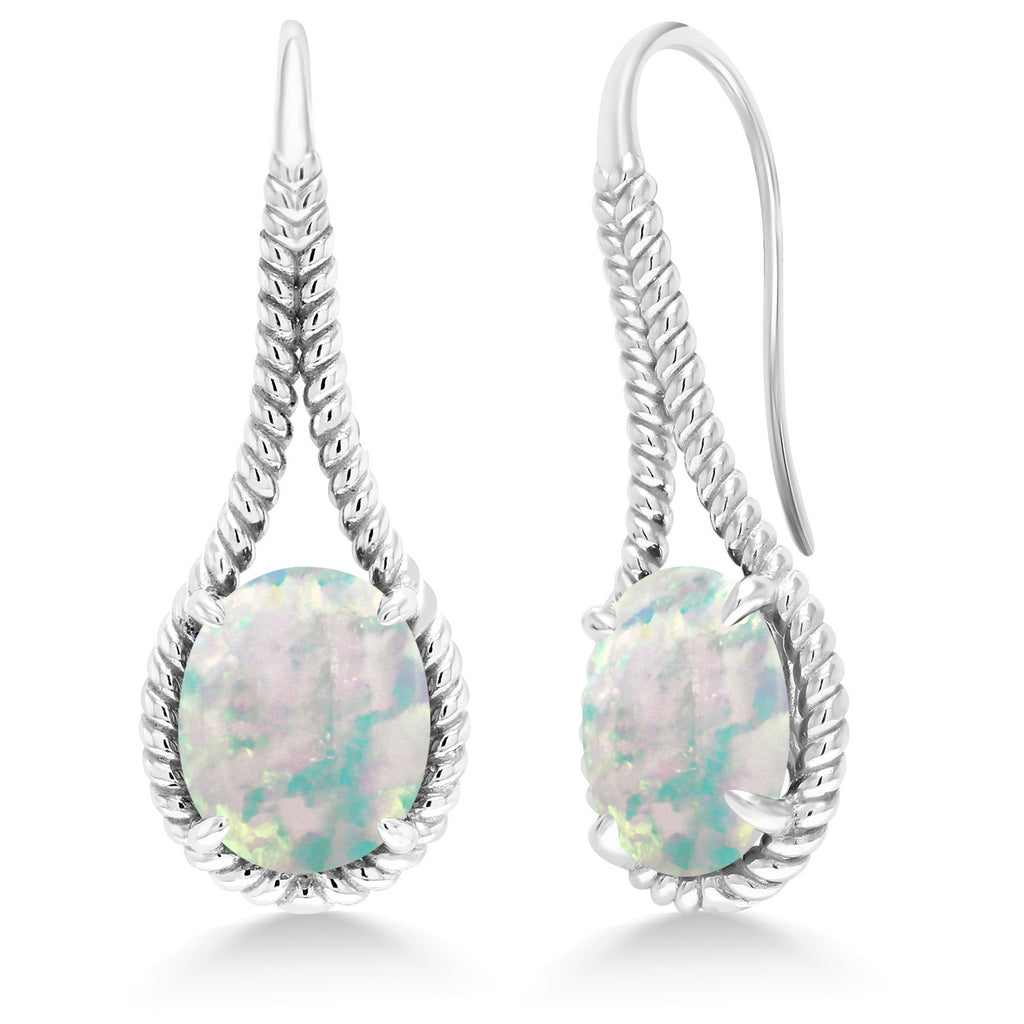 White Simulated Opal - October_Earrings in 925 Sterling Silver