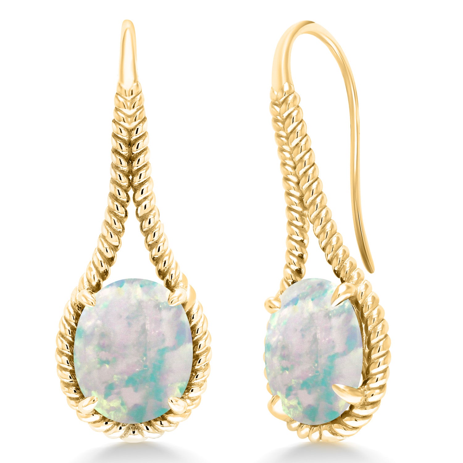 White Opal-Cabochon - October_Earrings in 925 Yellow Gold Plated Silver