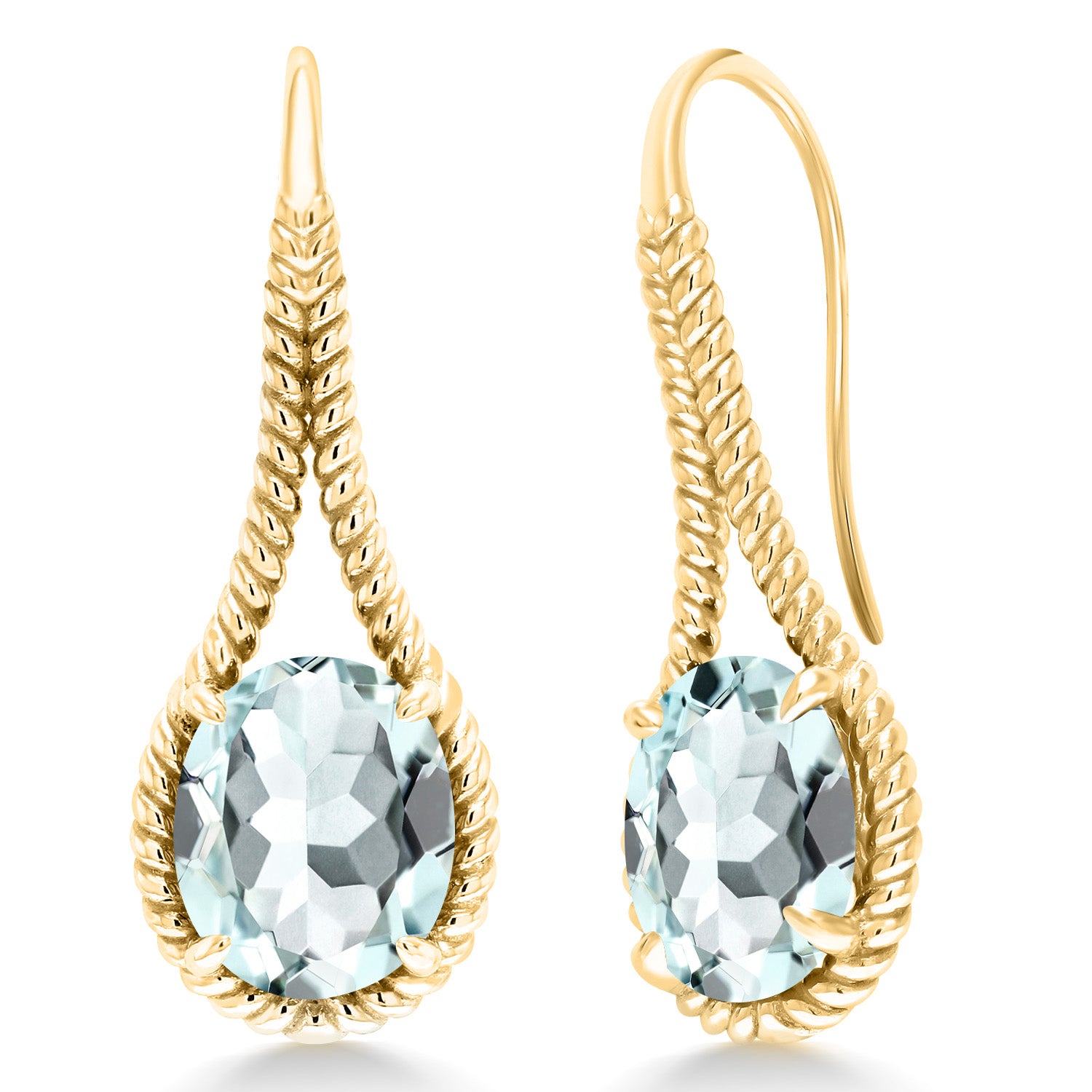Sky Blue Created Aquamarine_Earrings in 925 Yellow Gold Plated Silver