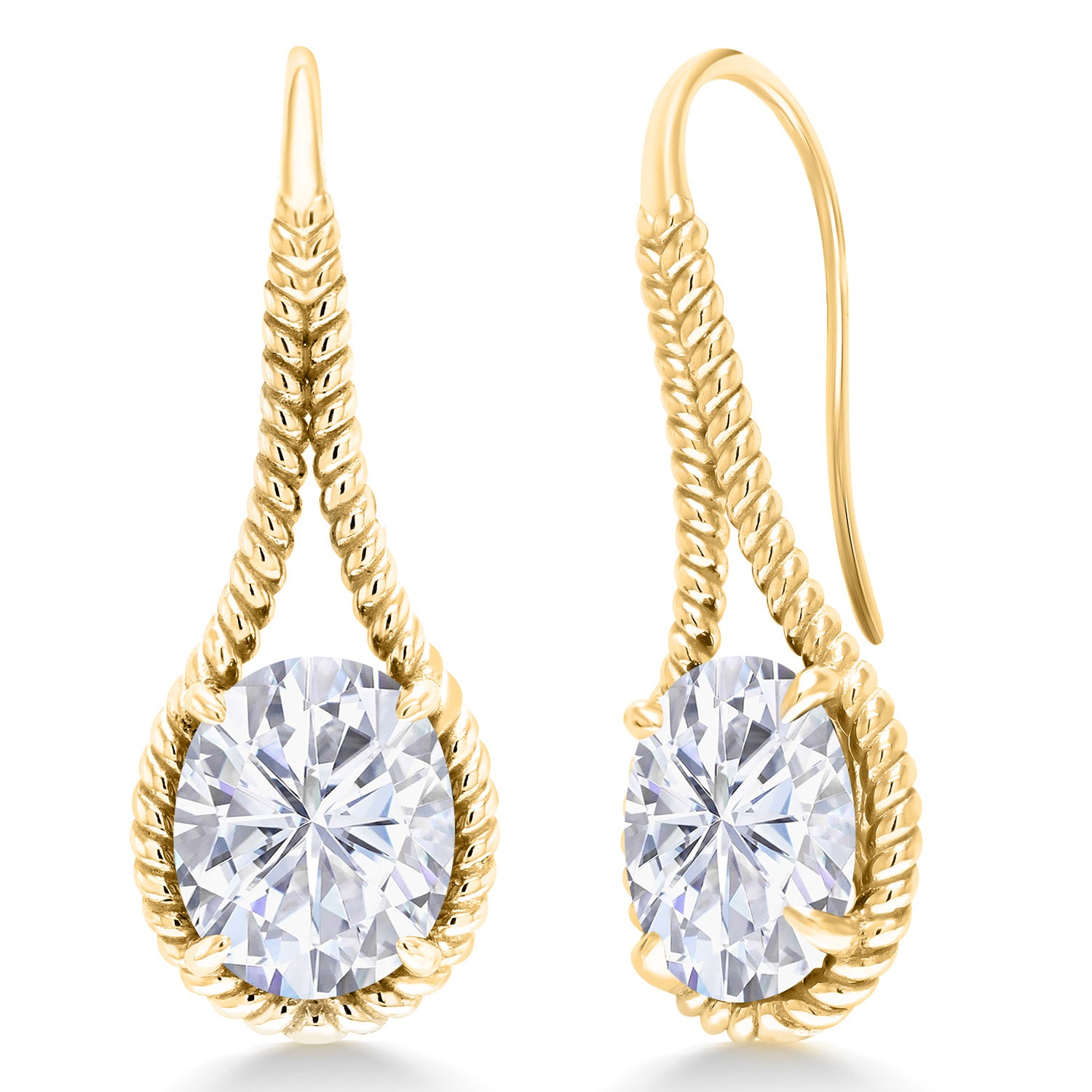 White Moissanite - April_Earrings in 925 Yellow Gold Plated Silver