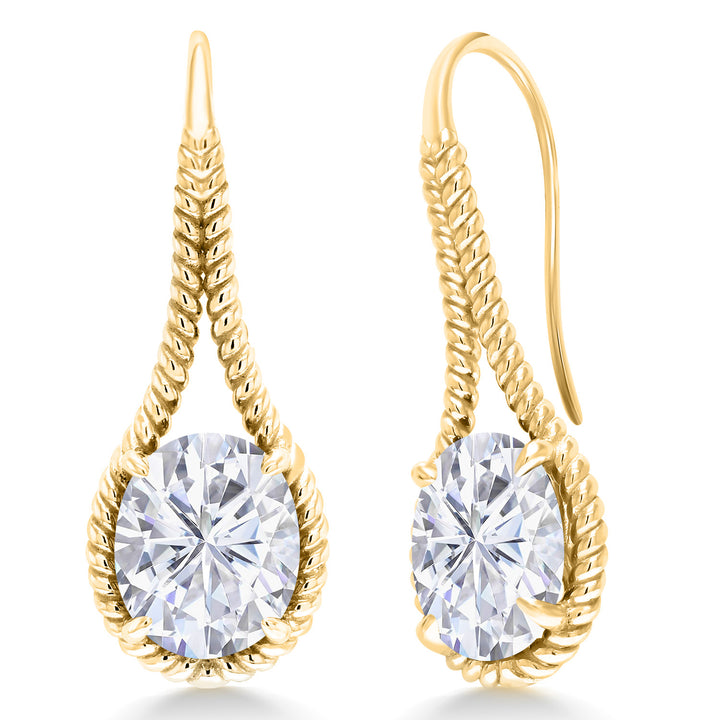 White Moissanite - April_Earrings in 925 Yellow Gold Plated Silver