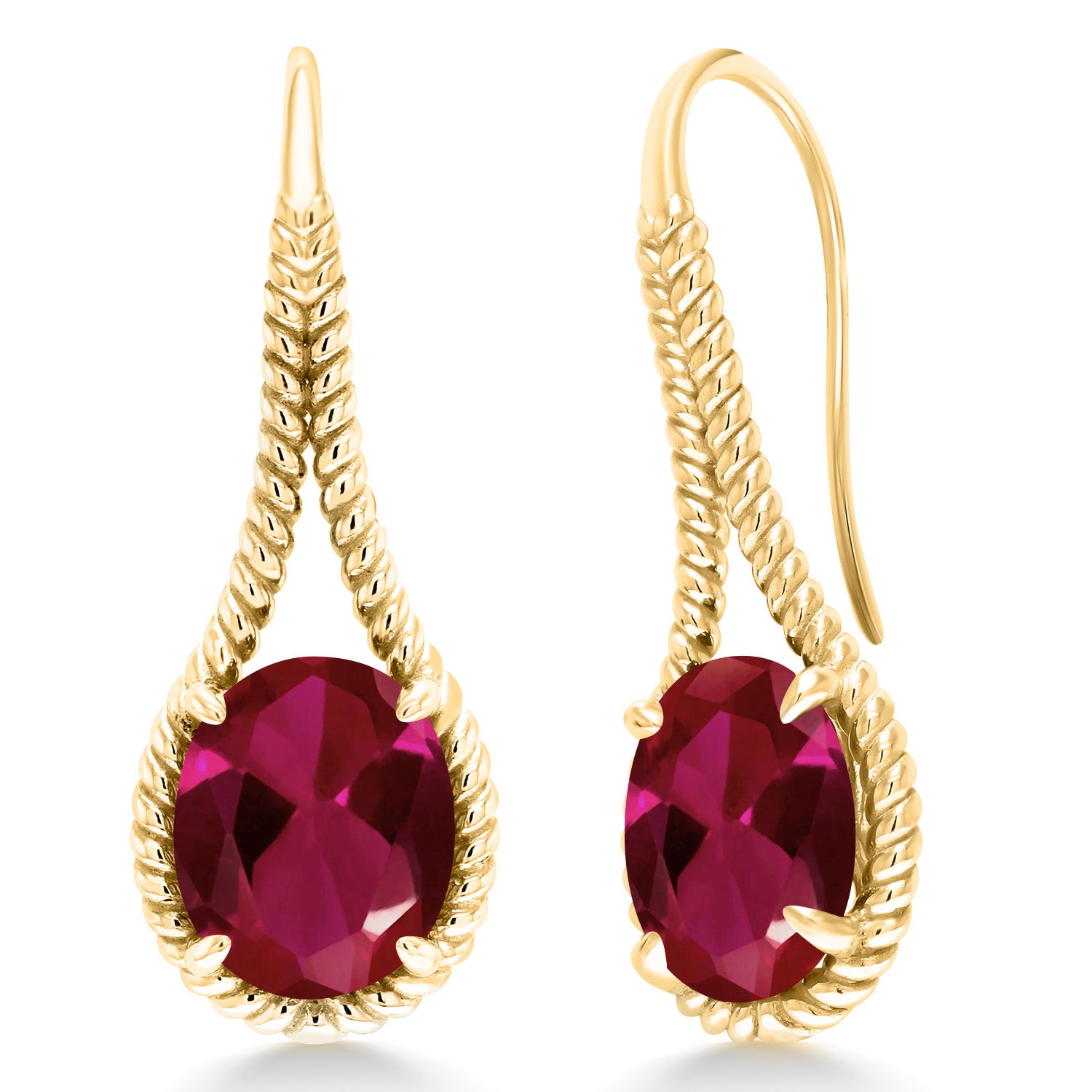 Created Ruby - July_Earrings in 925 Yellow Gold Plated Silver