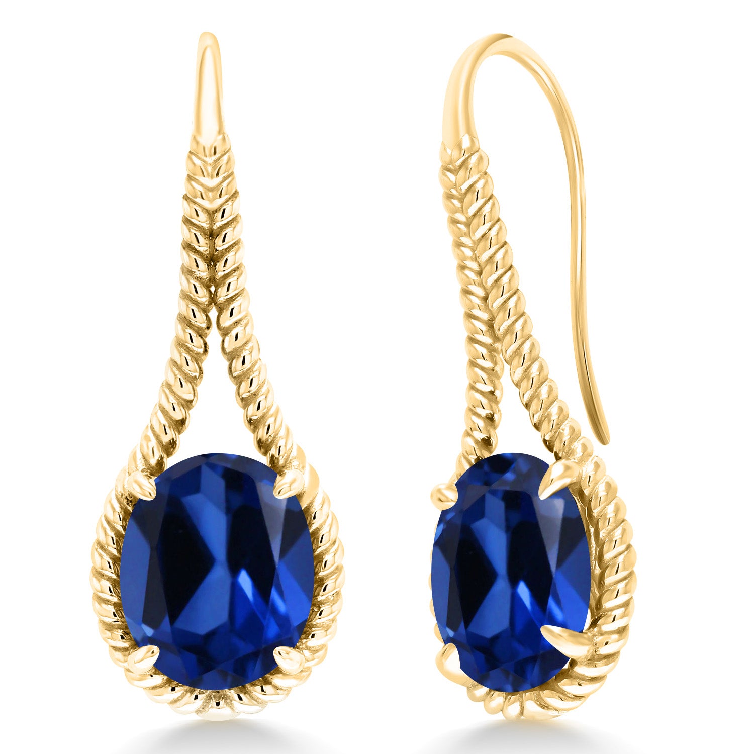 Blue Created Sapphire - September_Earrings in 925 Yellow Gold Plated Silver