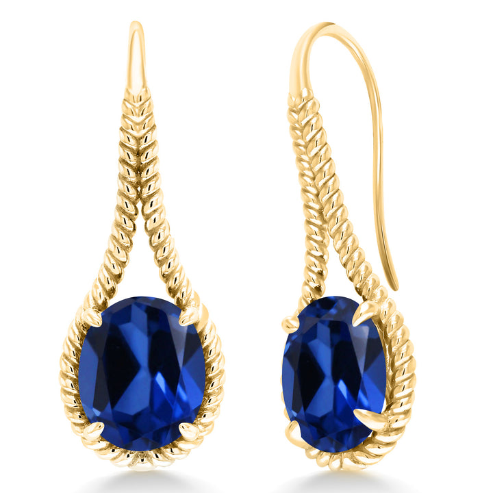 Blue Created Sapphire - September_Earrings in 925 Yellow Gold Plated Silver