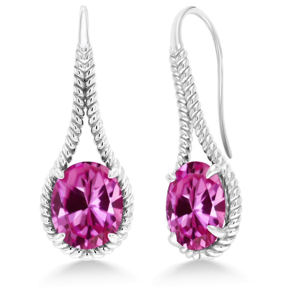 Pink Created Sapphire - September_Earrings in 925 Sterling Silver