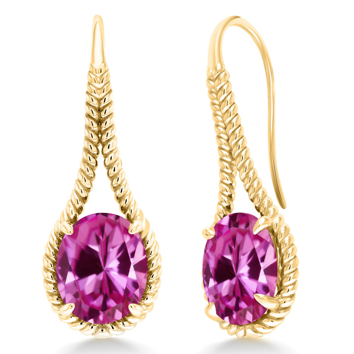 Pink Created Sapphire - September_Earrings in 925 Yellow Gold Plated Silver