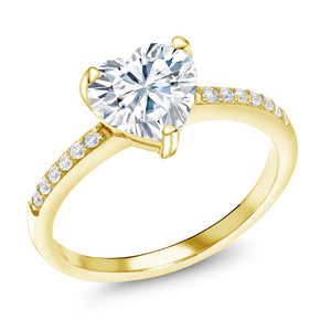 White Moissanite - April_5_Ring in 925 Yellow Gold Plated Silver
