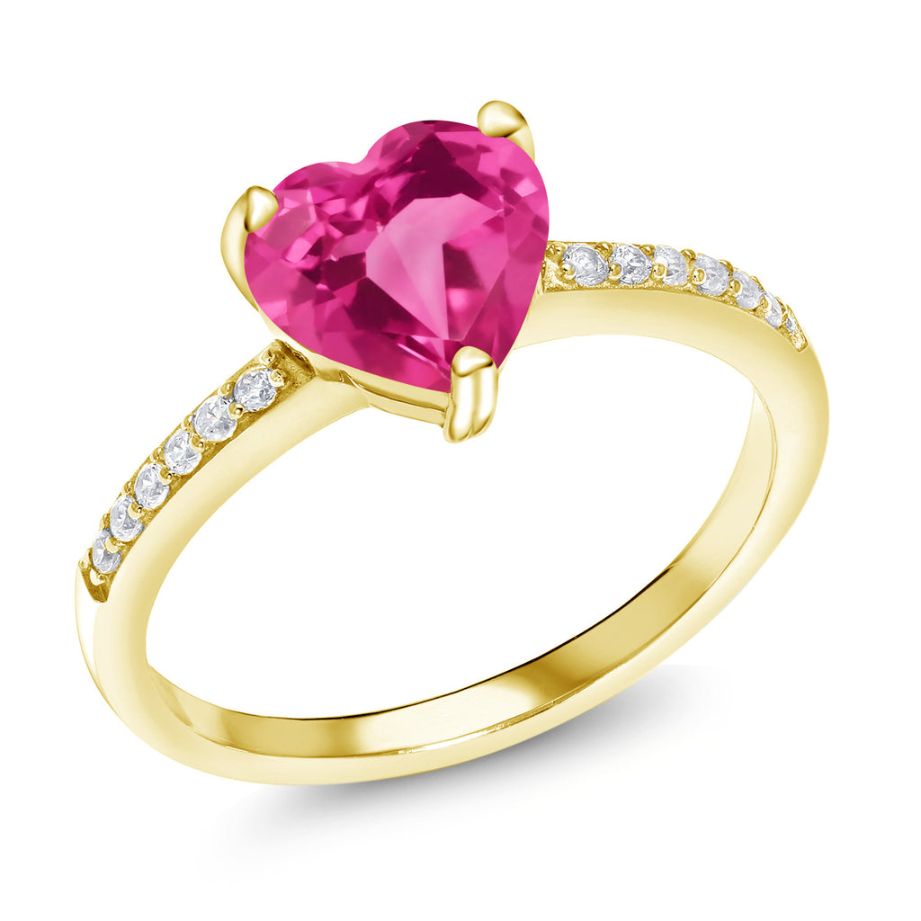 Pink Created Sapphire - September_9_Ring in 925 Yellow Gold Plated Silver